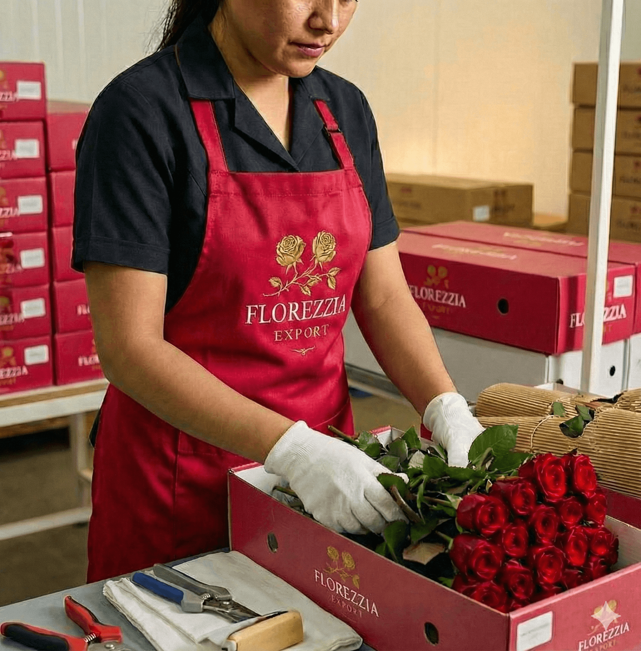Our team member packaging flowers